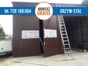 Duży Garaż Blaszany Brązowy - przesuwane drzwi wjazdowe - GrzywStal