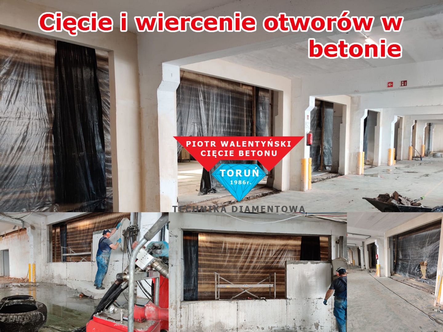 Wiercenie i Cięcie ścian stropów posadzki fundamentów słupy pod okna drzwi kotwy Bydgoszcz - Zdjęcie 1
