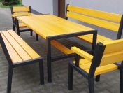 Zestaw mebli loft ocynk stół ogrodowy drewniany 2 ławki 2 fotele