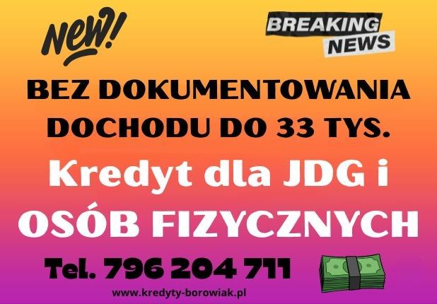 KREDYT DLA JDG I OSÓB FIZYCZNYCH BEZ DOKUMENTOWANIA DOCHODU! Bydgoszcz - Zdjęcie 1