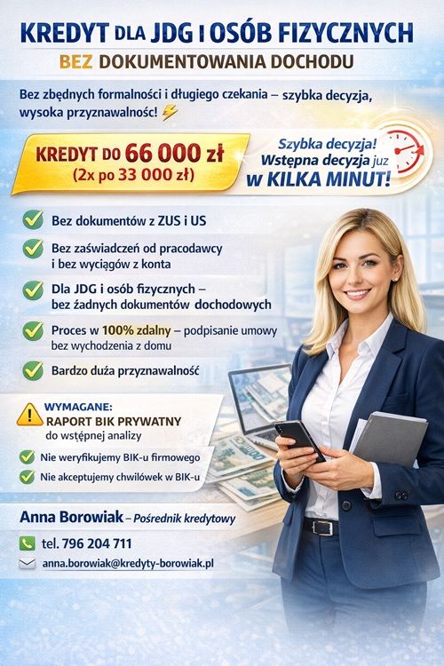 KREDYT DLA JDG I OSÓB FIZYCZNYCH BEZ DOKUMENTOWANIA DOCHODU! Bydgoszcz - Zdjęcie 1